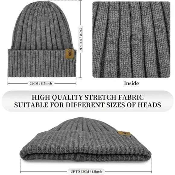 3pcs/Set Winter Beanie Hats Touchscreen Gloves Neck Warmer Scarf Set for Men - Picture 2 of 7